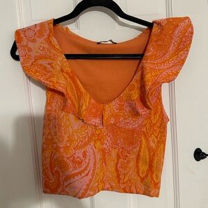Zara Orange & Pink Ruffle Top